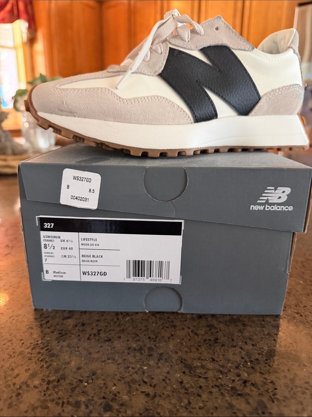 New Balance Beige, Black & White 327 Women's Sneakers - worn three times.